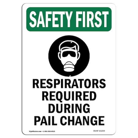 Signmission OSHA Sign, Respirators Required W/ Symbol, 18in X 12in Rigid Plastic, 12" W, 18" H, Portrait OS-SF-P-1218-V-11239